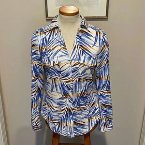 Tommy Bahama - Tropical Floral Button Down Blouse - Size SP - Blue/Brown/White